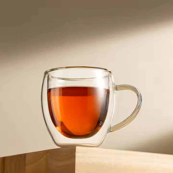 Double-wall Cups, Borosilicate Glass with handle, 5 oz (150 ml)